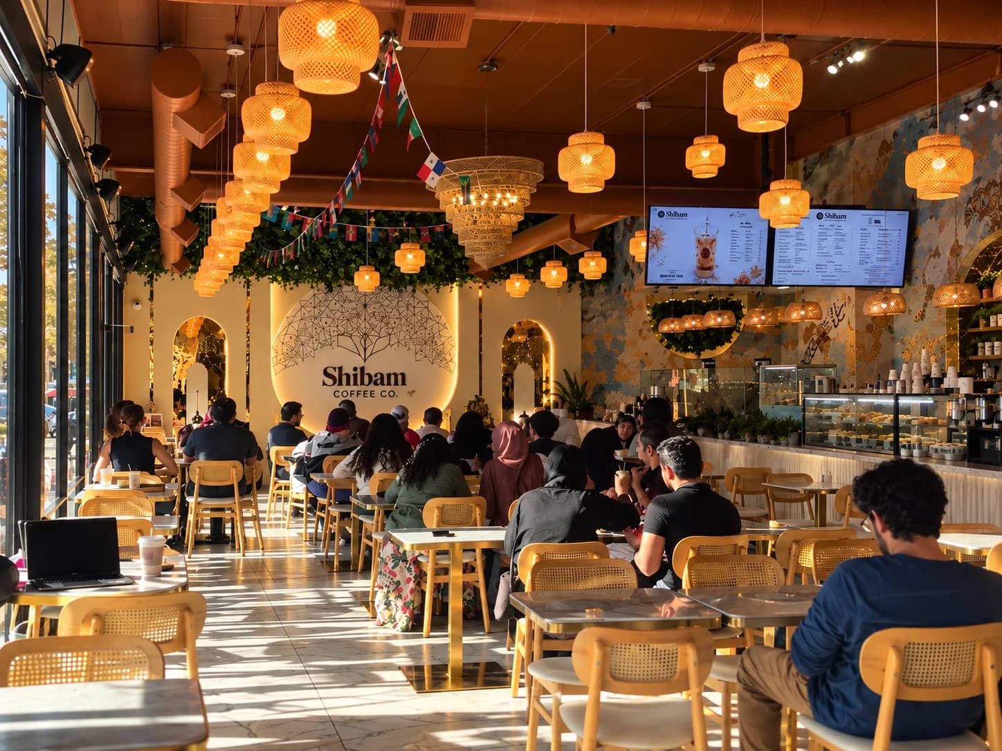 Guests gathered inside the Chicago Shibam Coffee café