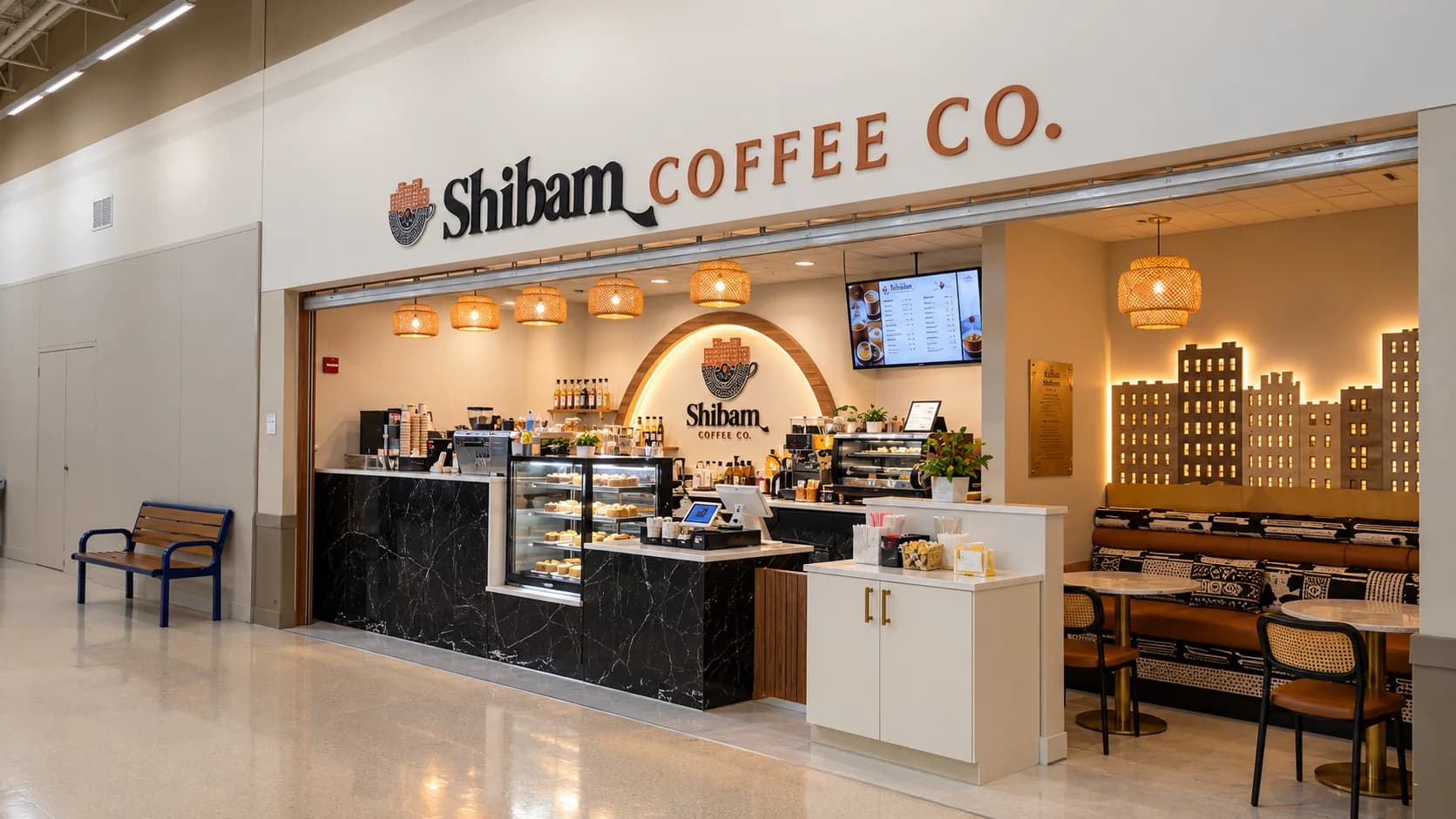 Northville Shibam Coffee café storefront with counter and seating